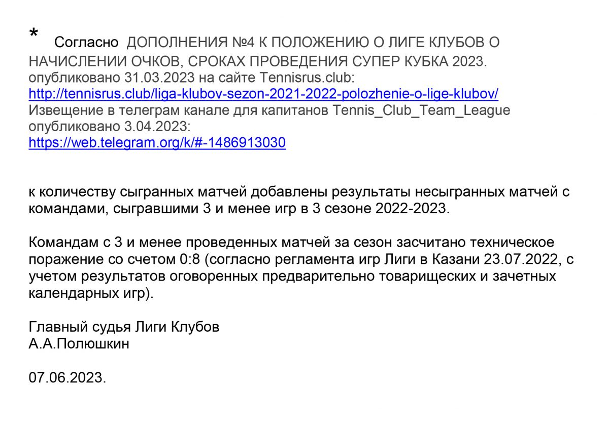 Турнирная таблица и сетка Лига Клубов 3й сезон 2022-2023. — Русский  Теннисный Клуб RTC